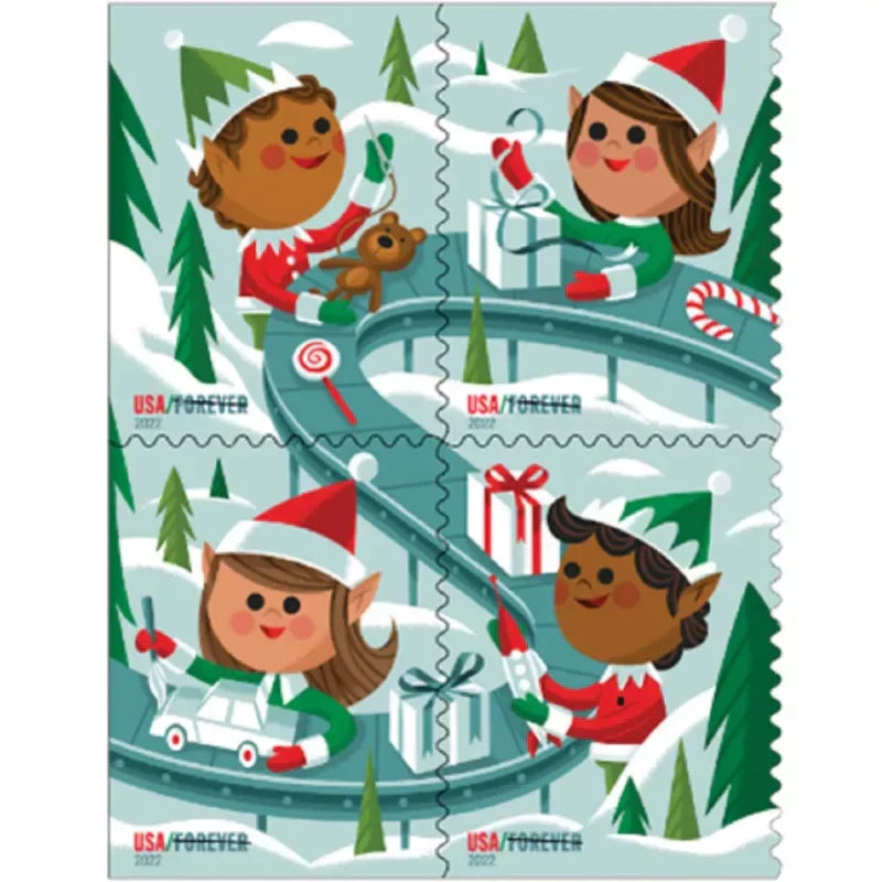 Holiday Elves Forever Postage Stamps